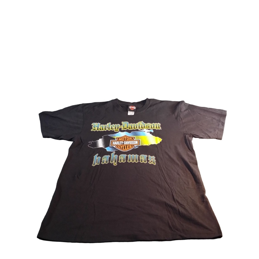 Harley Davidson Bahamas Shirt Mens‎ Large Black Double Sided Biker Graphic Tee